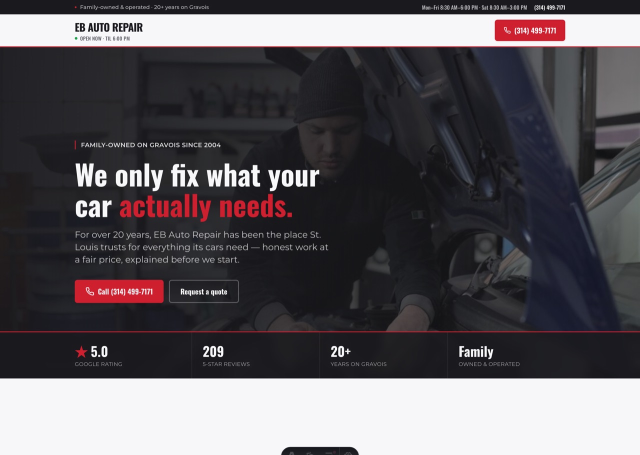 EB Auto Repair — live website built by Gateway Sites