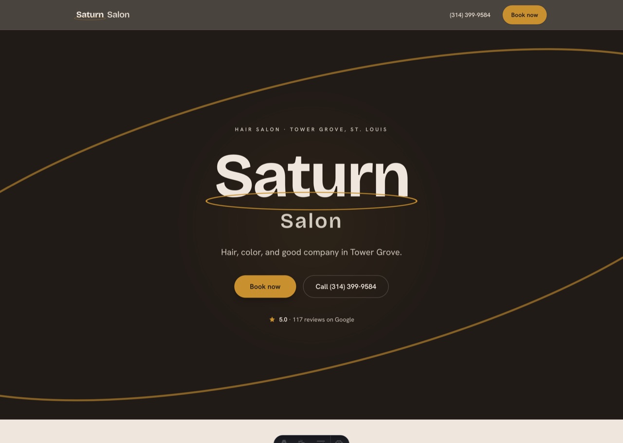Saturn Salon website built by Gateway Sites