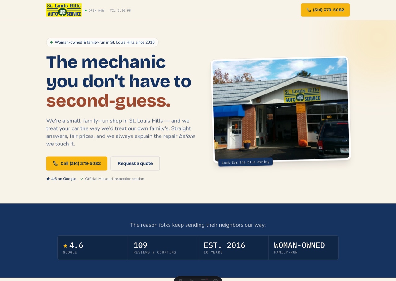 St. Louis Hills Auto Service website built by Gateway Sites